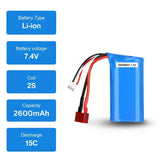 7.4V 2600mAh Li-ion Battery 15C (T Plug) – Rechargeable RC Battery Pack