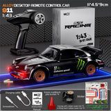 88RC Porsche 911-Style 1:43 4WD RC Drift Car with Gyro, Alloy Body & LED Lights – Black