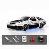 88RC Toyota AE86-Style 1:43 4WD RC Drift Car with Gyro, Alloy Body & LED Lights – White / Black (India)