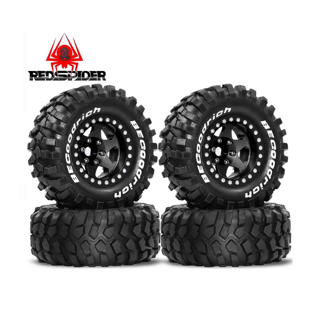 Red Spider 1.9-Inch Black Beadlock Wheels with 95mm Crawler Tires (Set of 4)