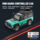 Trasped 1:64 Defender-Style Mini RC Car (White & Green) – 5-Channel Alloy Electric Remote Control Desktop Car