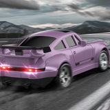 FAYEE FQD23 1:64 Scale Porsche GT Mini RC Drift Car – 4WD RTR with LED Lights, Drift Cones & Dual Speed (Blue/Pink)