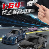 FAYEE FQD23 1:64 Scale Porsche GT Mini RC Drift Car – 4WD RTR with LED Lights, Drift Cones & Dual Speed (Blue/Pink)