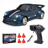 FAYEE FQD23 1:64 Scale Porsche GT Mini RC Drift Car – 4WD RTR with LED Lights, Drift Cones & Dual Speed (Blue/Pink)