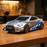 Hstar 1:43 Nissan GT-R (R35) Style Metal Alloy RC Drift Car 4WD with Gyro & LED – Liberty Walk Edition (Silver/Blue)
