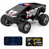 1:64 Police Monster Cyber Truck Mini Alloy RC Drift Car with Mobile App Control – 2.4GHz Rechargeable Desktop Racing Car- White