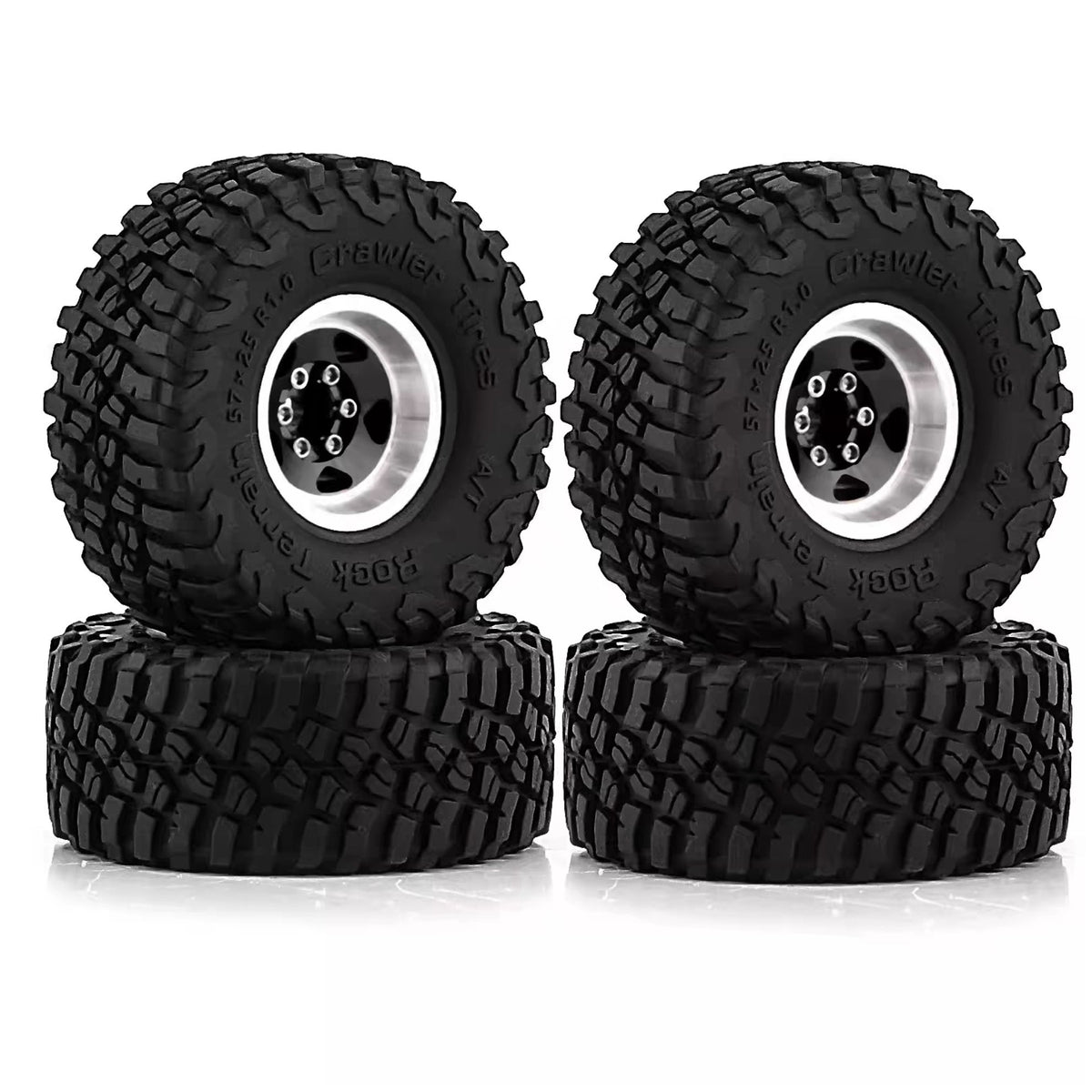 1.0 Inch Metal Rim & Crawler Tire Set for 1/18 & 1/24 RC Crawlers – 4 Wheels | 3 Colors
