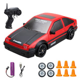 SC24A11-1 1:24 Scale 4WD RC Drift Car – Red/Black High-Speed Racer with LED Lights & Extra Drift Tires