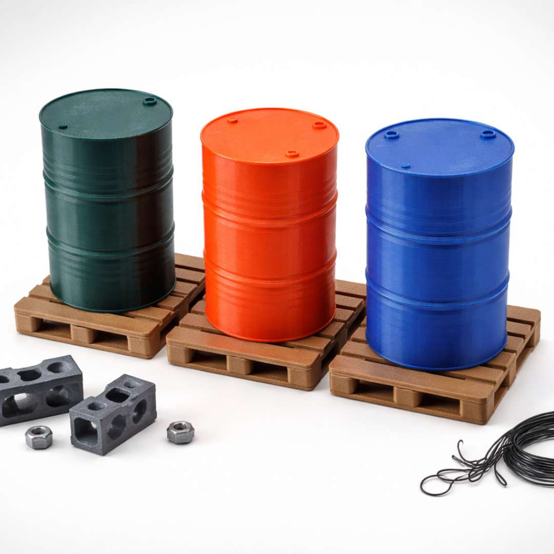1/10 Scale Mini Oil Barrel Set – RC Crawler Accessories with Removable Lid | Color Options | India