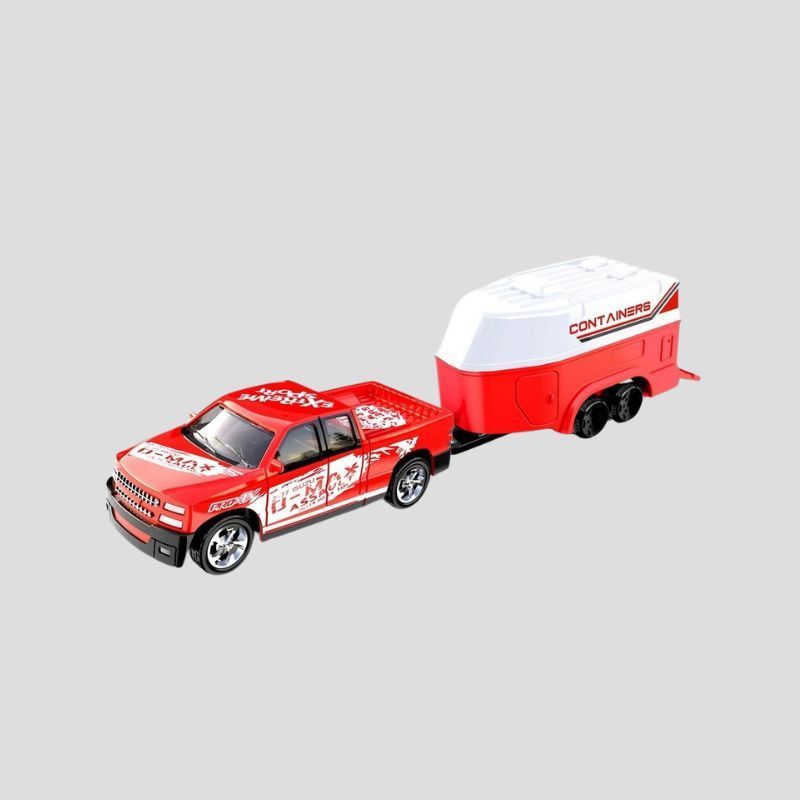Trasped 1:64 Alloy Super Mini RC Car (Red) with Trailer – 5-Channel Remote Control Desktop Raptor Toy
